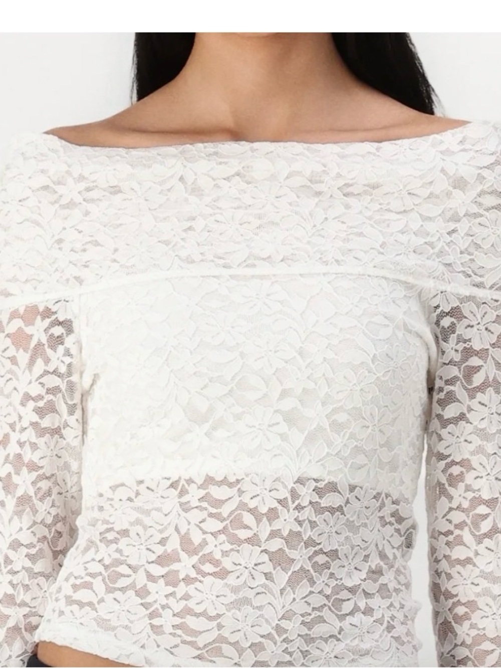 Hollister White Floral Lace Boatneck Top off the shoulder